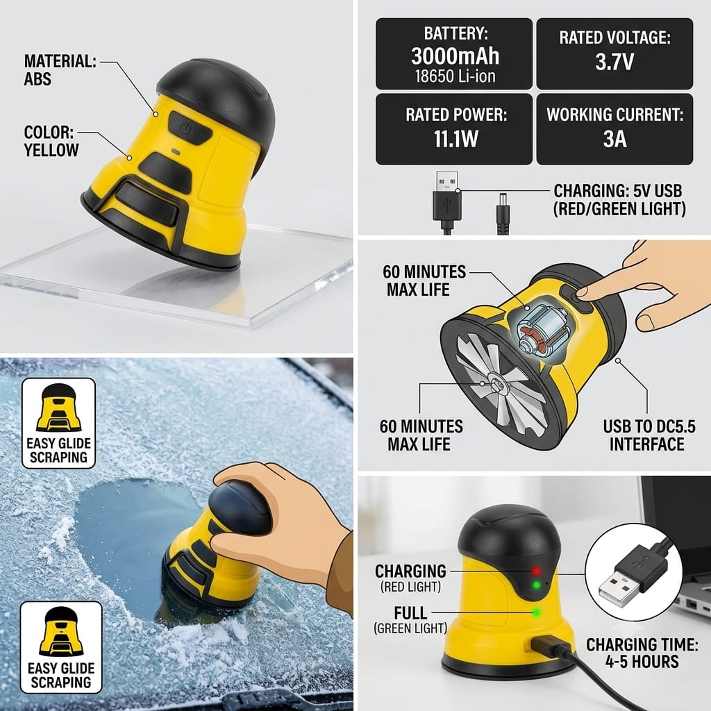 Cordless Electric Snow & Ice Scraper – Fast, Rechargeable Car Window Defroster